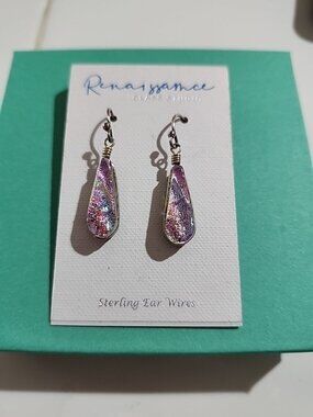 Renaissance Glass Studio Teardrop Earrings Artisan Frank Tuuri Dichroic Glass